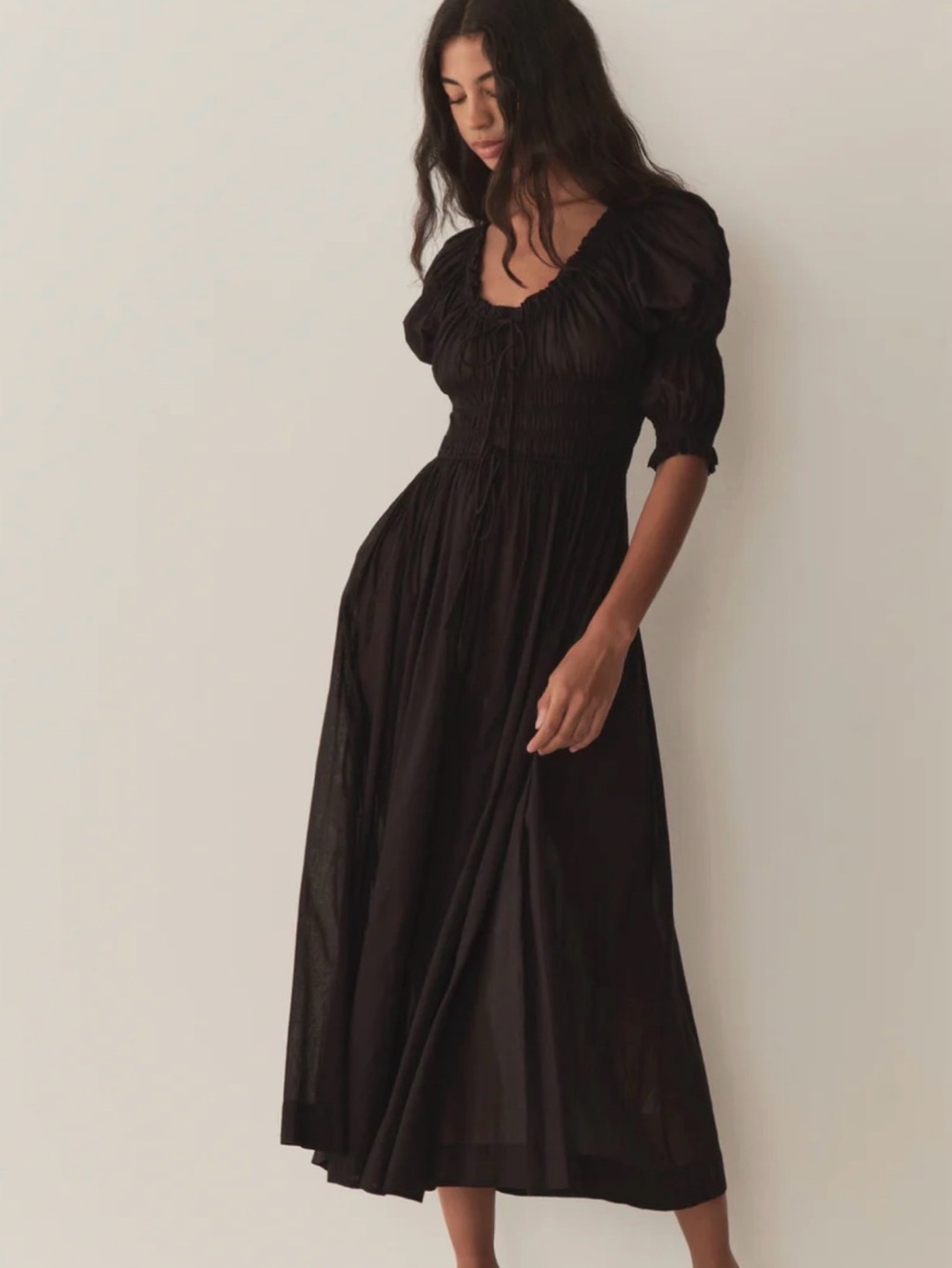 Doen Black Maxi Dress with Puff Sleeves